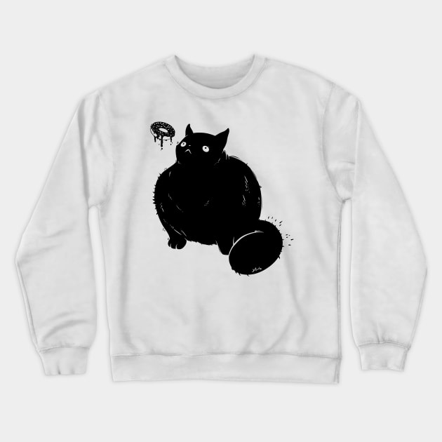 Big Chonker Cat Looking At Donut Art Crewneck Sweatshirt by cellsdividing